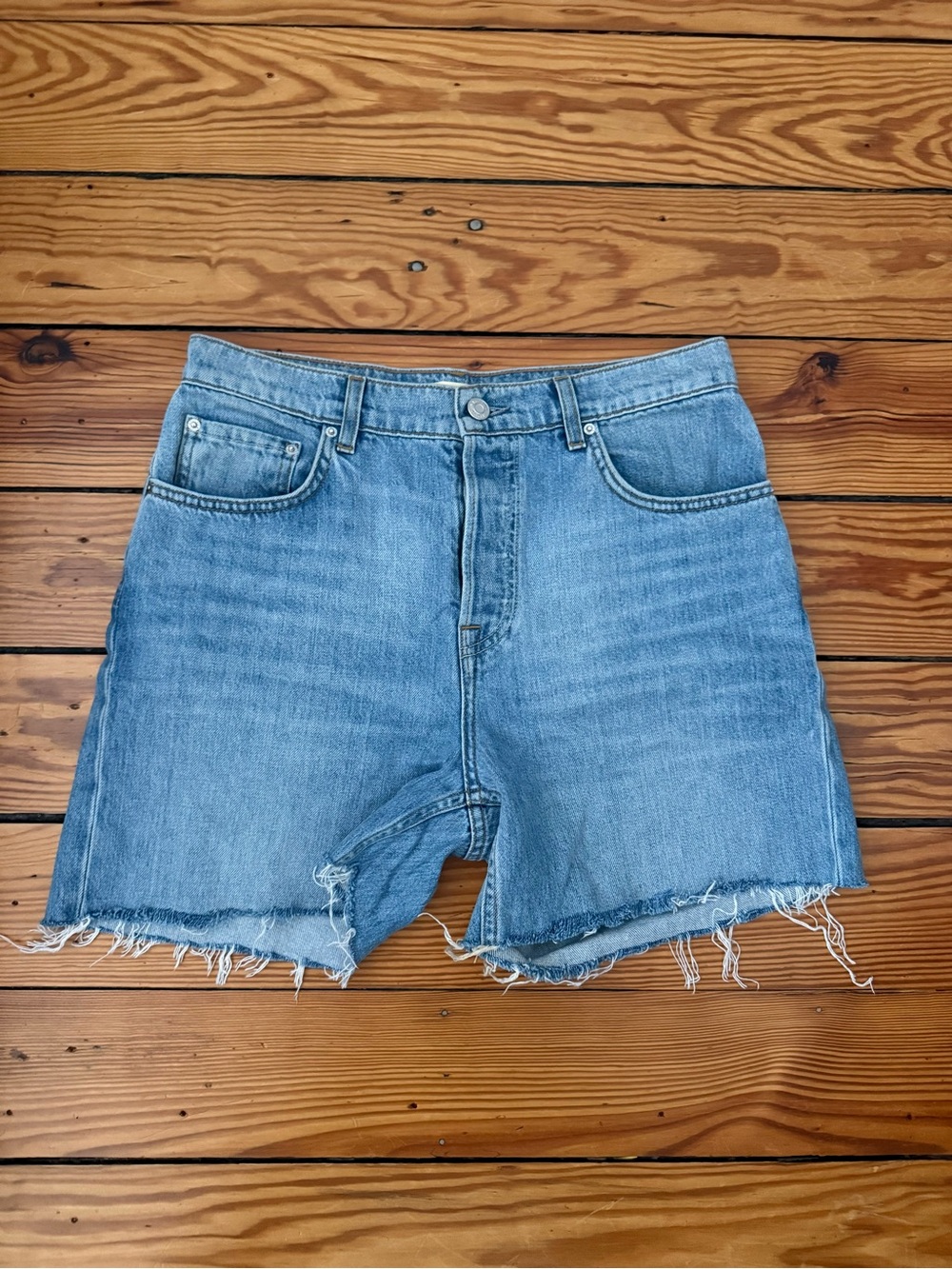 GRLFRND Light Blue Vintage Wash High-Rise Denim Shorts